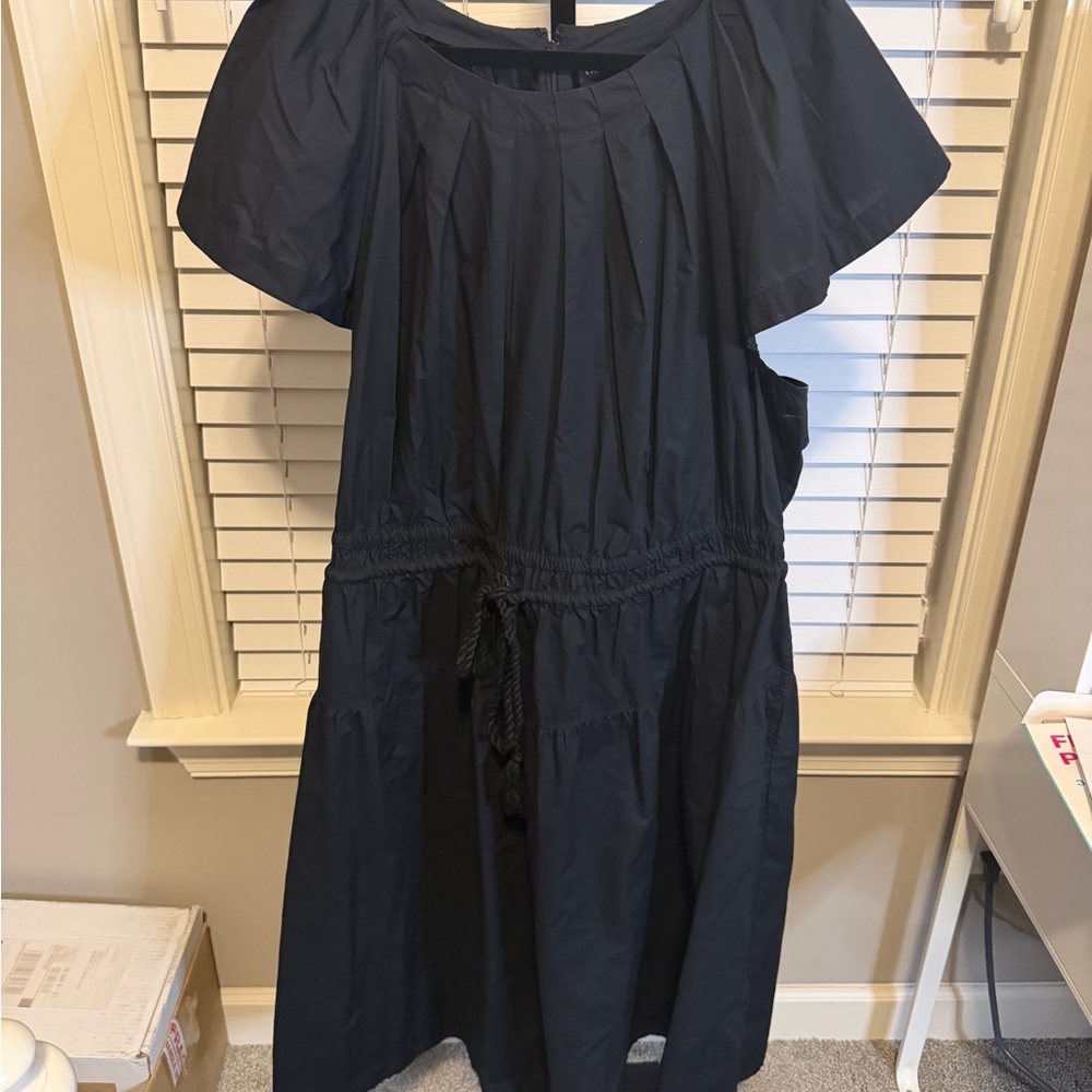 New Without Tag- LB Plus Size- Black Pleated Crew-Neck Midi Dress- Size 24W - Picture 10 of 17